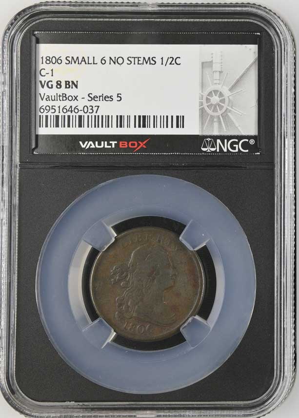 1806 Small 6 No Stems C-1 Draped Bust Half Cent NGC VG8BN - Series 5
