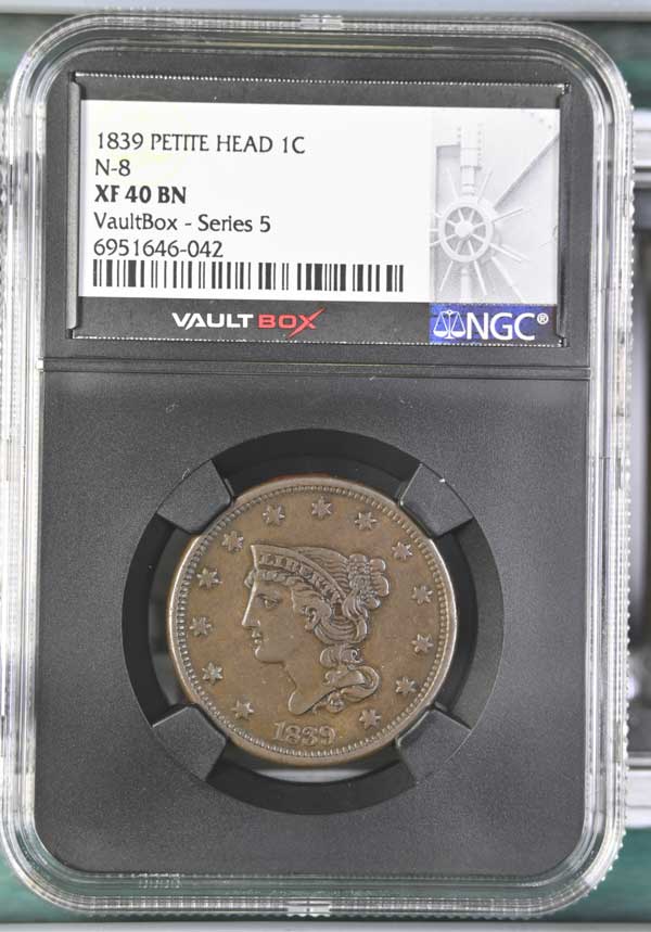 1839 Petite Head N-8 Braided Hair Large Cent NGC XF40BN - Series 5
