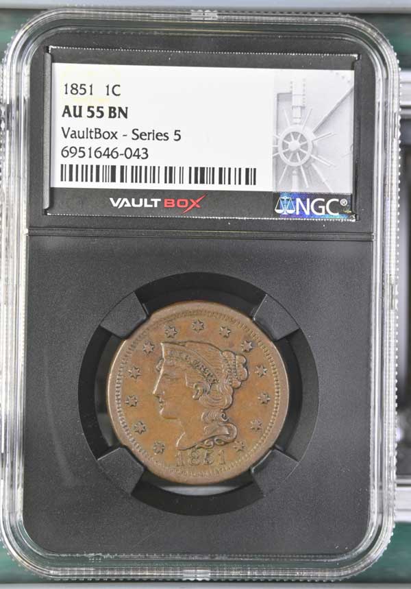 1851 Braided Hair Large Cent NGC AU55BN - Series 5