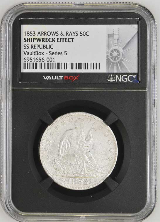 1853 Arrows & Rays SS Republic Seated Liberty Half Dollar NGC Shipwreck Effect - Series 5