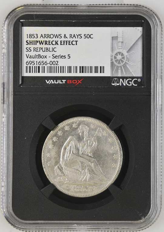 1853 Arrows & Rays SS Republic Seated Liberty Half Dollar NGC Shipwreck Effect - Series 5