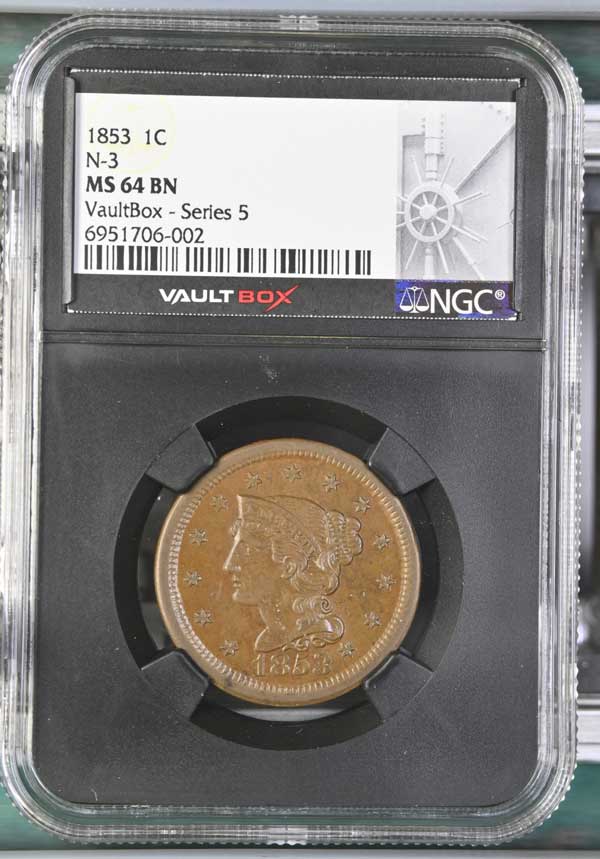 1853 N-3 Braided Hair Large Cent NGC MS64BN - Series 5