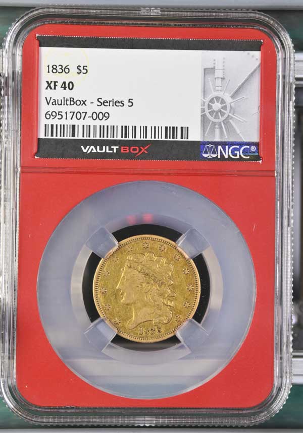 1836 $5 Classic Head Half Eagle Gold NGC XF40 - Series 5