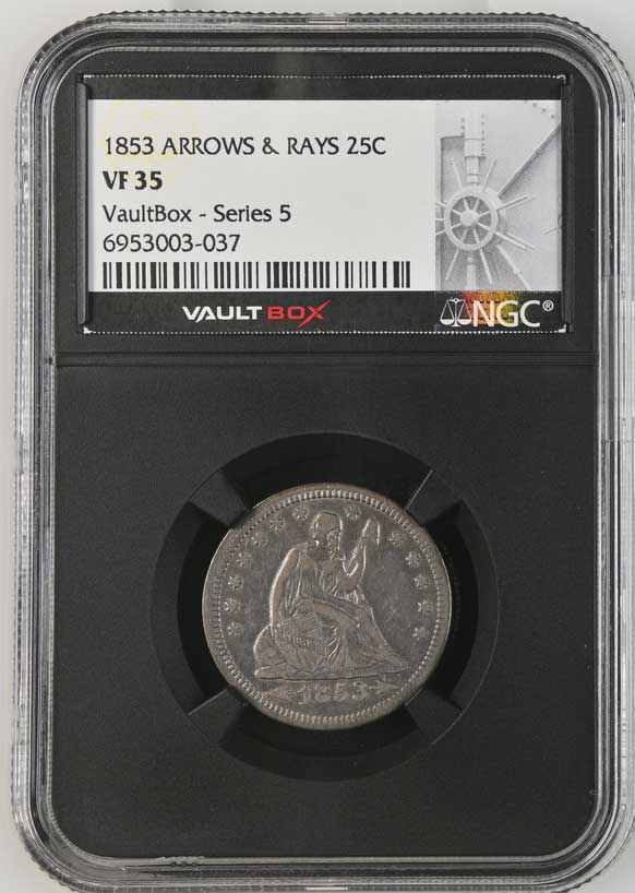 1853 Arrows & Rays Seated Liberty Quarter NGC VF35 - Series 5