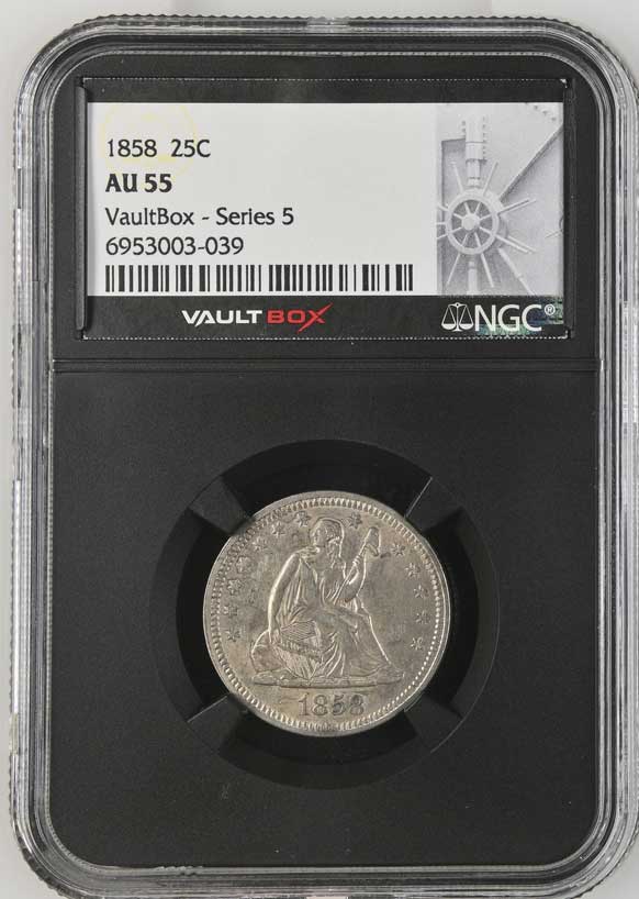1858 Seated Liberty Quarter NGC AU55 - Series 5