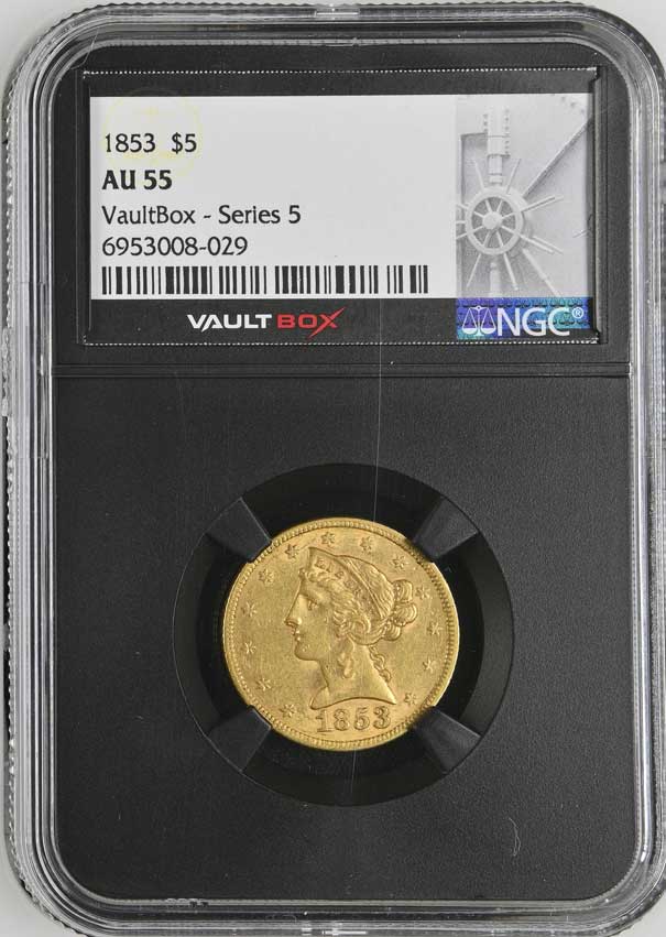 1853 $5 Liberty Head Half Eagle Gold NGC AU55 - Series 5