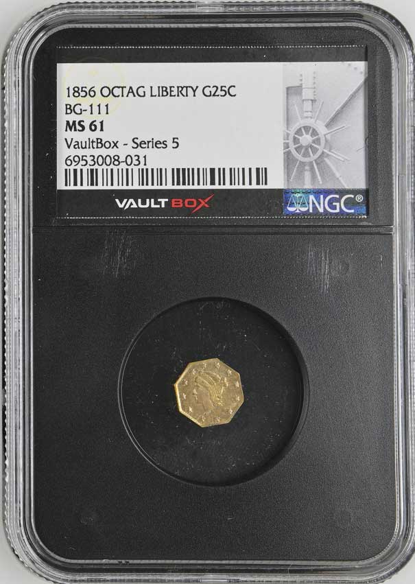 1856 OCTAG LIBERTY BG-111 25C California Fractional Gold NGC MS61 - Series 5