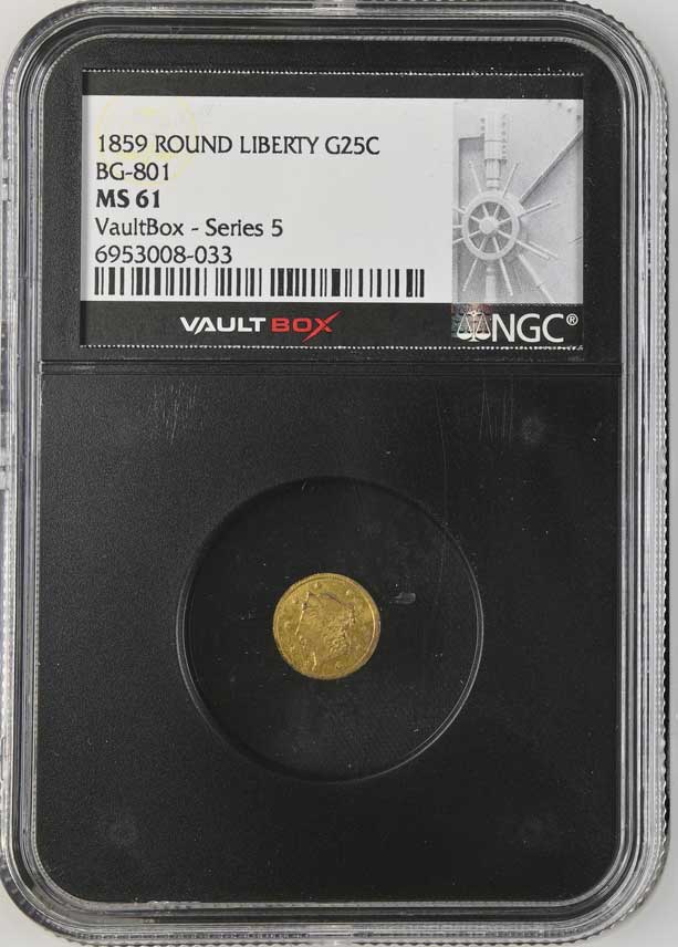 1859 ROUND LIBERTY BG-801 25C California Fractional Gold NGC MS61 - Series 5