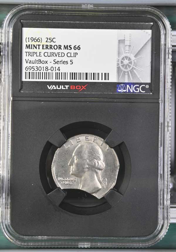 (1966) Triple Curved Clip Washington Quarter NGC Mint Error MS66 - Series 5
