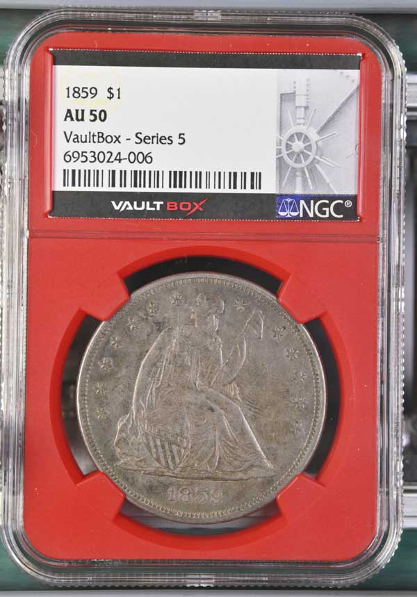 1859 $1 Seated Liberty Silver Dollar NGC AU50 - Series 5