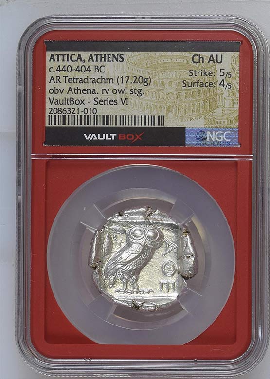 Greek c.440-404 BC Athenian Owl Silver Tetradrachm NGC Ch AU - Series VI Front