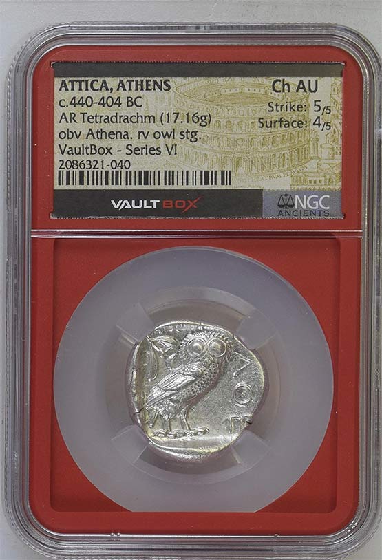 Greek c.440-404 BC Athenian Owl Silver Tetradrachm NGC Ch AU - Series VI Front