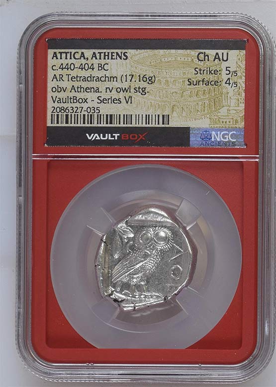 Greek c.440-404 BC Athenian Owl Silver Tetradrachm NGC Ch AU - Series VI Front