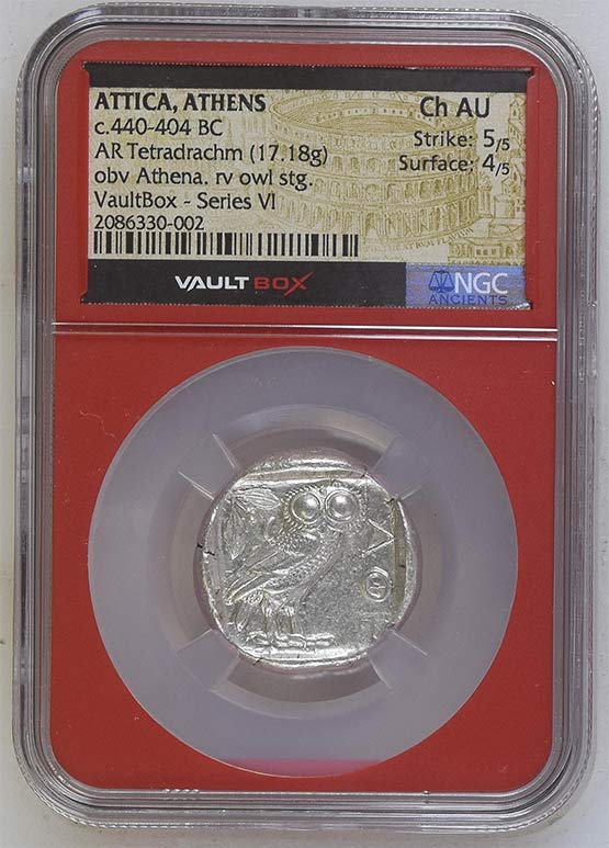Greek c.440-404 BC Athenian Owl Silver Tetradrachm NGC Ch AU - Series VI Front