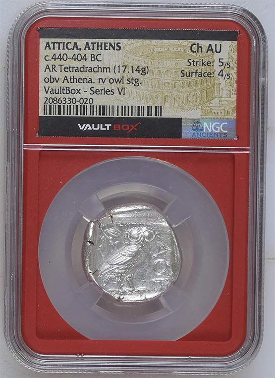 Greek c.440-404 BC Athenian Owl Silver Tetradrachm NGC Ch AU - Series VI Front