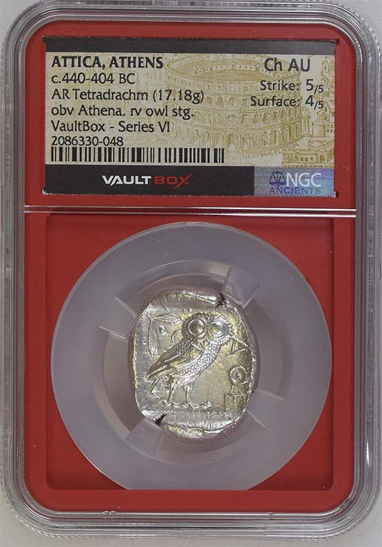 Greek c.440-404 BC Athenian Owl Silver Tetradrachm NGC Ch AU - Series VI Front