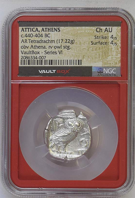 Greek c.440-404 BC Athenian Owl Silver Tetradrachm NGC Ch AU - Series VI Front