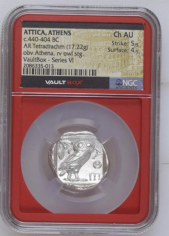 Greek c.440-404 BC Athenian Owl Silver Tetradrachm NGC Ch AU - Series VI Front