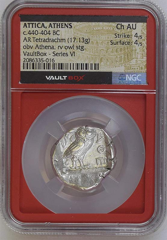 Greek c.440-404 BC Athenian Owl Silver Tetradrachm NGC Ch AU - Series VI Front