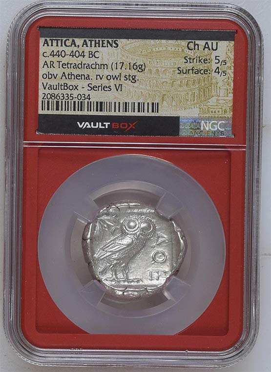 Greek c.440-404 BC Athenian Owl Silver Tetradrachm NGC Ch AU - Series VI Front