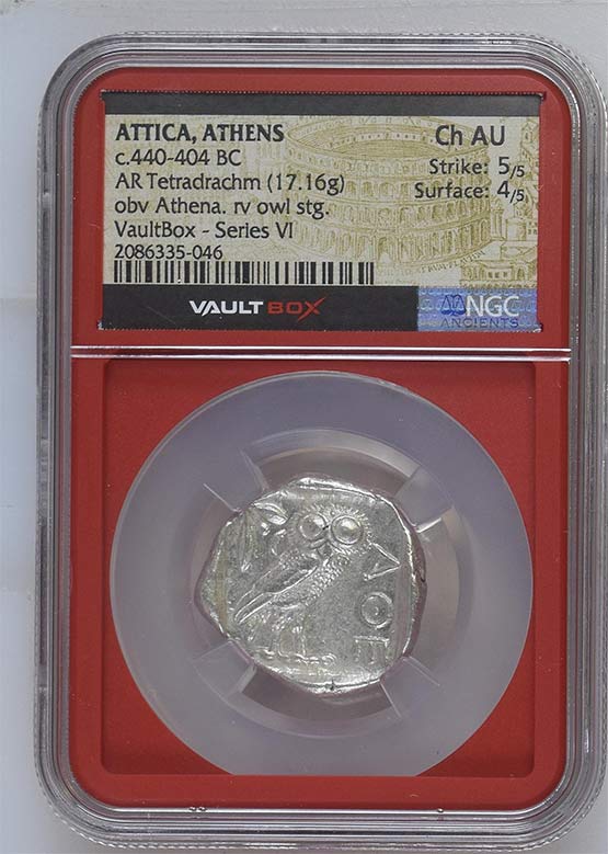 Greek c.440-404 BC Athenian Owl Silver Tetradrachm NGC Ch AU - Series VI Front