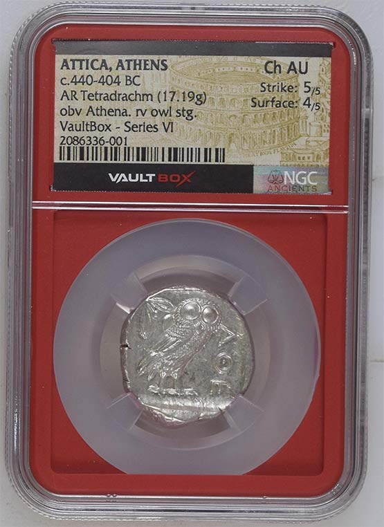 Greek c.440-404 BC Athenian Owl Silver Tetradrachm NGC Ch AU - Series VI Front