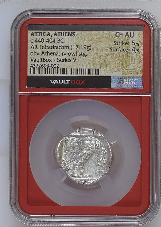 Greek c.440-404 BC Athenian Owl Silver Tetradrachm NGC Ch AU - Series VI Front