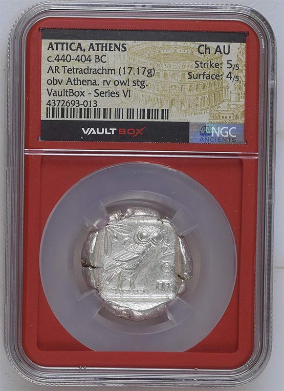 Greek c.440-404 BC Athenian Owl Silver Tetradrachm NGC Ch AU - Series VI Front