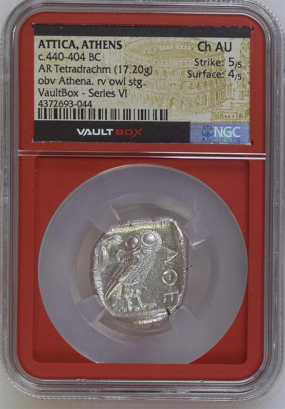 Greek c.440-404 BC Athenian Owl Silver Tetradrachm NGC Ch AU - Series VI Front