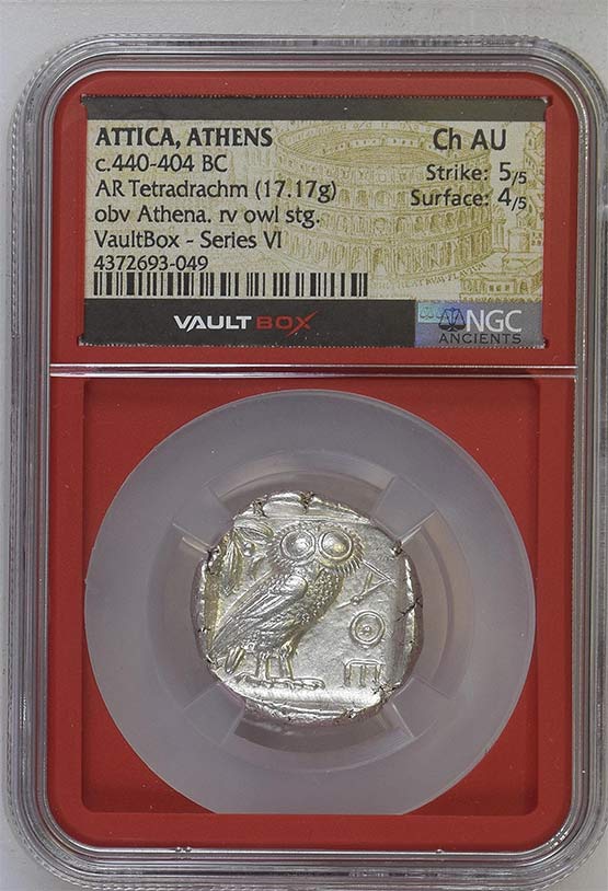 Greek c.440-404 BC Athenian Owl Silver Tetradrachm NGC Ch AU - Series VI Front