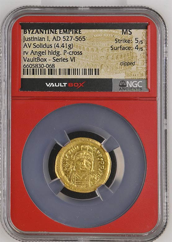 Byzantine Empire AD 527-565 Justinian I Gold Solidus NGC MS - Series VI Front