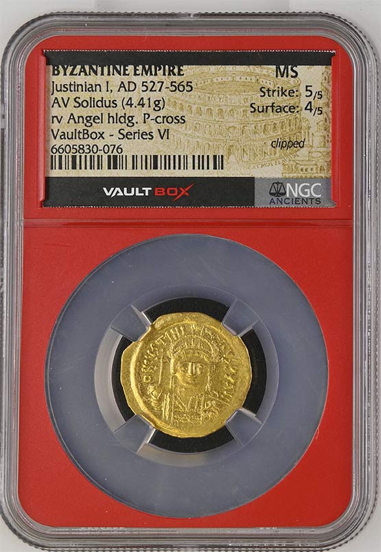 Byzantine Empire AD 527-565 Justinian I Gold Solidus NGC MS - Series VI Front