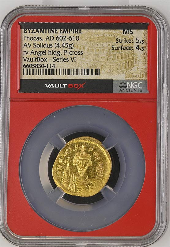Byzantine Empire AD 602-610 Phocas Gold Solidus NGC MS - Series VI Front