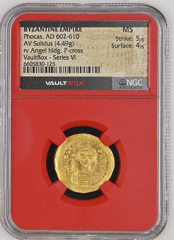 Byzantine Empire AD 602-610 Phocas Gold Solidus NGC MS - Series VI Front
