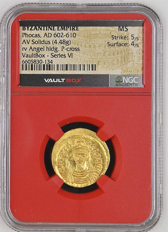 Byzantine Empire AD 602-610 Phocas Gold Solidus NGC MS - Series VI Front