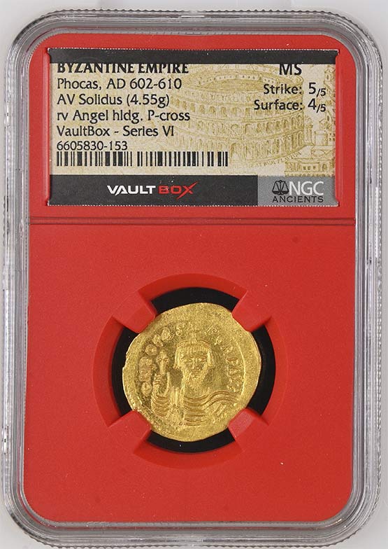 Byzantine Empire AD 602-610 Phocas Gold Solidus NGC MS - Series VI Front