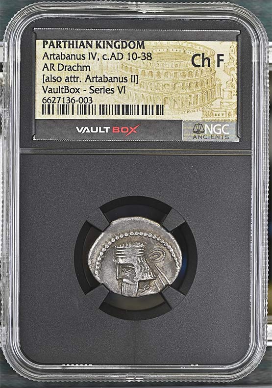 Parthian Kingdom c.AD 10-38 Artabanus IV Silver Drachm NGC Ch Fine - Series VI Front