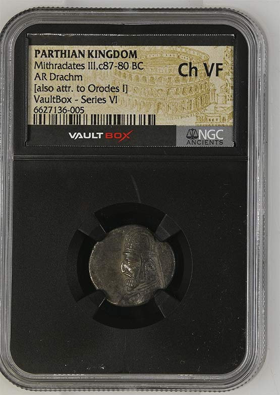 Parthian Kingdom c.87-80 BC Mithradates III Silver Drachm NGC Ch VF - Series VI Front