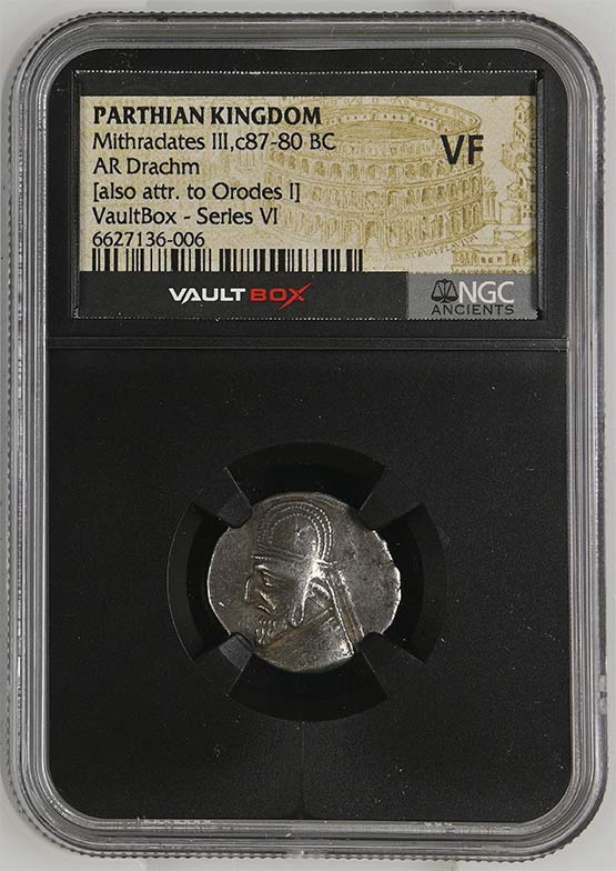 Parthian Kingdom c.87-80 BC Mithradates III Silver Drachm NGC VF - Series VI Front