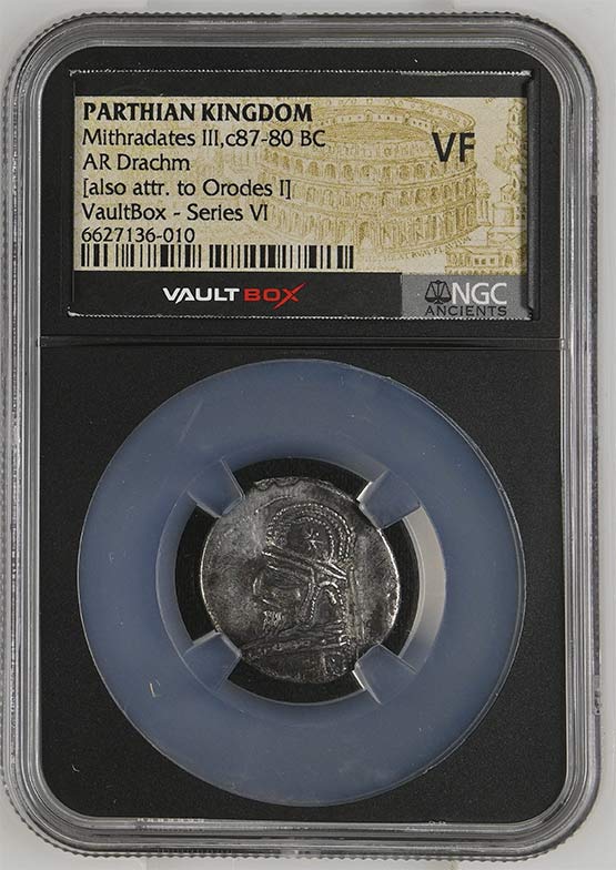 Parthian Kingdom c.87-80 BC Mithradates III Silver Drachm NGC VF - Series VI Front