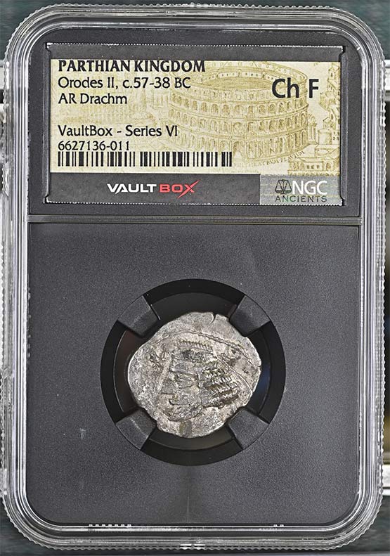 Parthian Kingdom c.57-38 BC Orodes II Silver Drachm NGC Ch Fine - Series VI Front