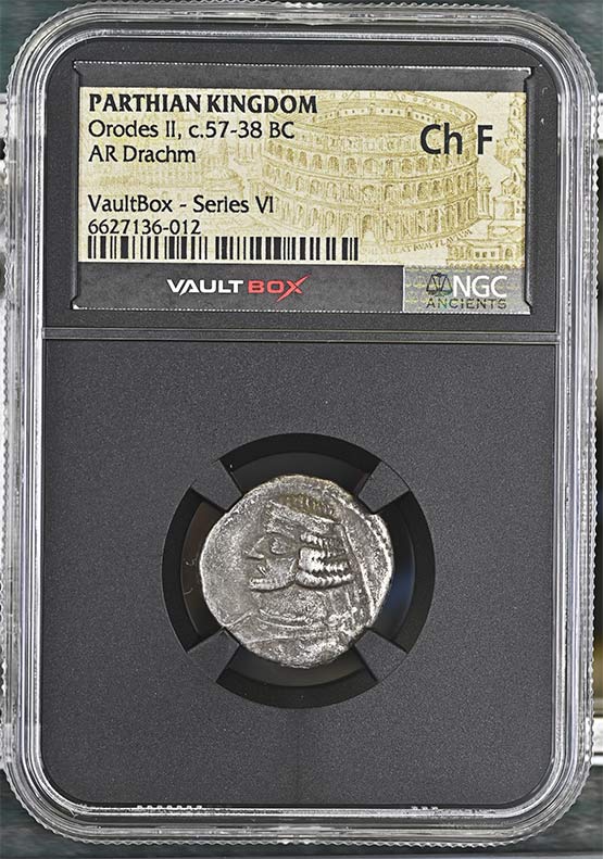 Parthian Kingdom c.57-38 BC Orodes II Silver Drachm NGC Ch Fine - Series VI Front