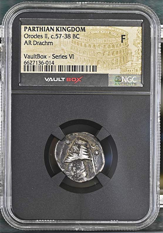 Parthian Kingdom c.57-38 BC Orodes II Silver Drachm NGC Fine - Series VI Front