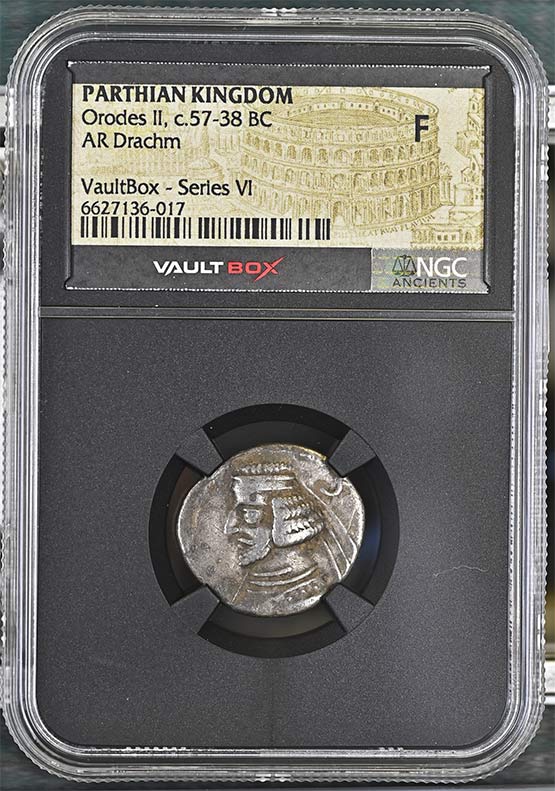 Parthian Kingdom c.57-38 BC Orodes II Silver Drachm NGC Fine - Series VI Front