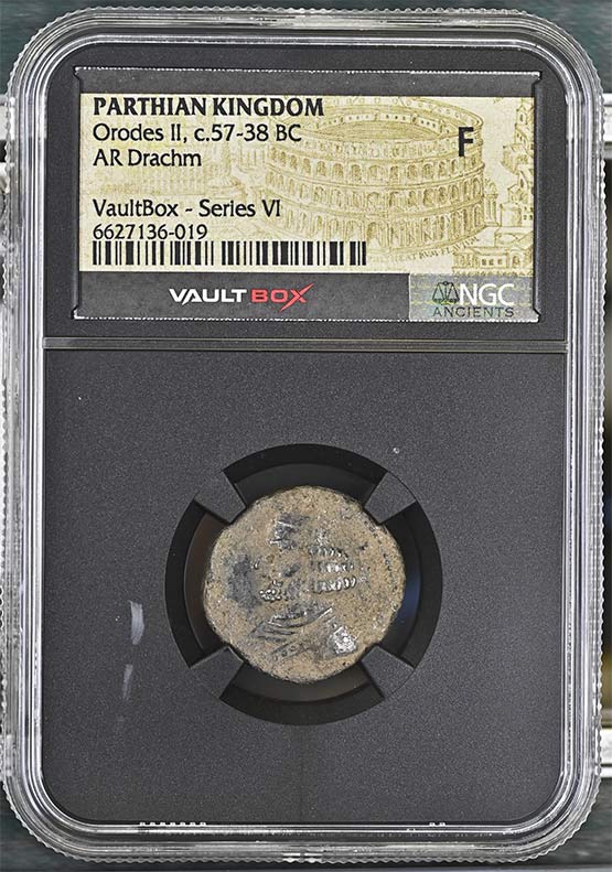 Parthian Kingdom c.57-38 BC Orodes II Silver Drachm NGC Fine - Series VI Front