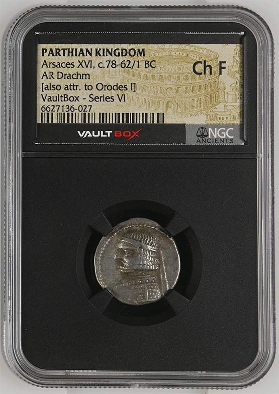 Parthian Kingdom c.78-62/1 BC Arsaces XVI Silver Drachm NGC Ch Fine - Series VI Front
