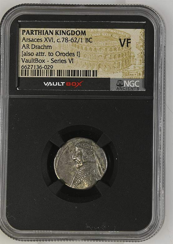Parthian Kingdom c.78-62/1 BC Arsaces XVI Silver Drachm NGC VF - Series VI Front