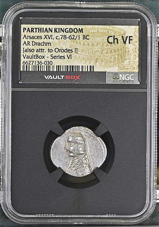 Parthian Kingdom c.78-62/1 BC Arsaces XVI Silver Drachm NGC Ch VF - Series VI Front