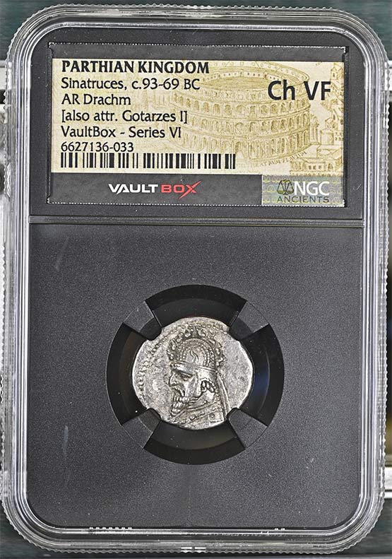 Parthian Kingdom c.93-69 BC Sinatruces Silver Drachm NGC Ch VF - Series VI Front