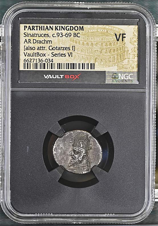 Parthian Kingdom c.93-69 BC Sinatruces Silver Drachm NGC VF - Series VI Front